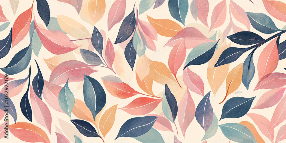 Poster Seamless pattern of colorful leaves falling on white background
