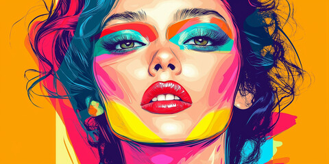 Beautiful woman with colorful makeup posing for beauty portrait