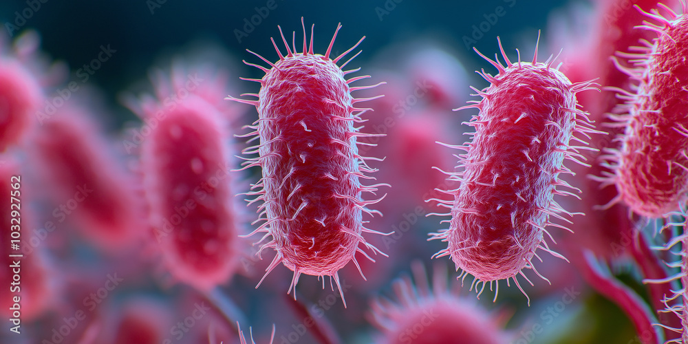 Poster microscopic view of bacteria cells multiplying rapidly