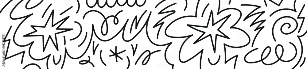 Wall mural hand-drawn elements fun abstract pattern with squiggle lines and shapes. background for kids art and