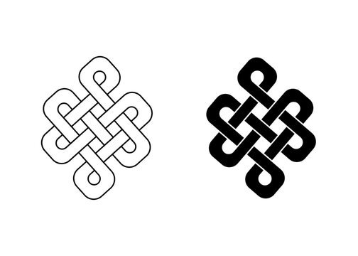 endless tibetan eternal knot symbol tattoo logo isolated on white background. vector illustration.