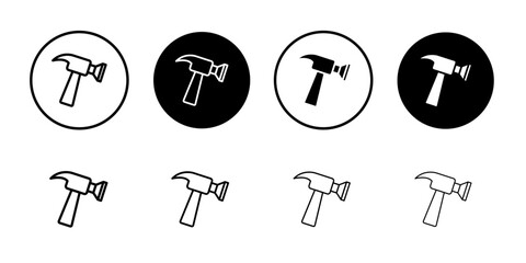 Hammer icon Flat fill set collection