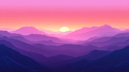 Fototapeta premium Colorful sunset over mountain ranges with vibrant gradient hues. Scenic landscape and tranquility concept