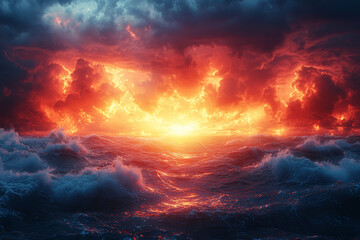 Fototapeta premium A vibrant sunset fading into a dark, stormy sky represents the emotional transition from joy to sadness. Concept of emotions in contrast.