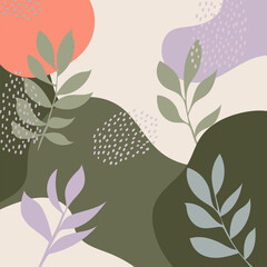 Nature abstraction with leaves. This abstract composition with plant elements in soft pastel tones conveys a sense of nature and tranquility.