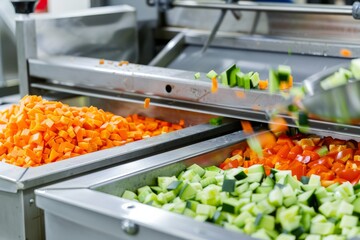 Precision Processing of Fresh Vegetables in a Contemporary Industrial Kitchen