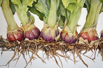 Close-Up Watercolor Illustration of Fresh Vegetables