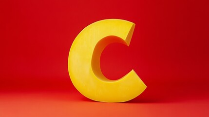Large yellow letter c on a bright red background, bold design concept