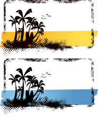 surf grunge banner with two beach scene