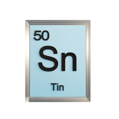 Tin front - Periodic Table Element, Scientific and Educational Use, Transparent and Translucent Design, 3D Render