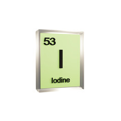 Iodine side - Periodic Table Element, Scientific and Educational Use, Transparent and Translucent Design, 3D Render