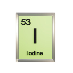 Iodine front - Periodic Table Element, Scientific and Educational Use, Transparent and Translucent Design, 3D Render