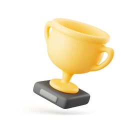 Champion cup 3d vector illustration. Win prize, first place sport competition. Cartoon trophy cup on white background.