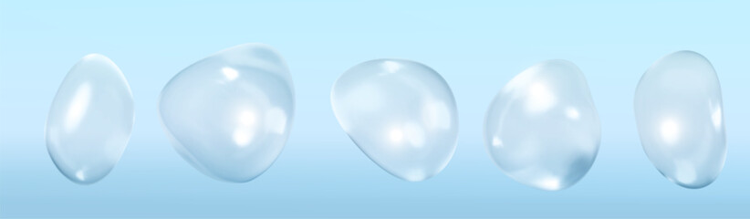 Collagen serum bubbles on blue background. Cosmetic essence. Concept skincare cosmetics solution. Vector realistic illustration