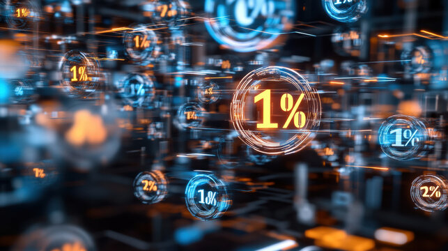 maze of floating percentage signs representing financial data and analytics