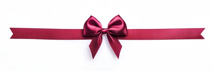 A red ribbon with a bow is shown on a white background. The ribbon is long and narrow, with a bow at the end. The ribbon is made of satin and has a shiny appearance