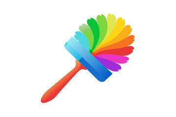 Multi-colored brush for cleaning the dust on a white background