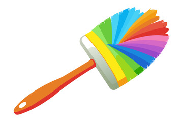 Multi-colored brush for cleaning the dust on a white background