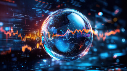 Fototapeta premium liquid sphere representing global economy with data visualization