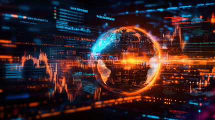Digital globe representing global economy with data visualization