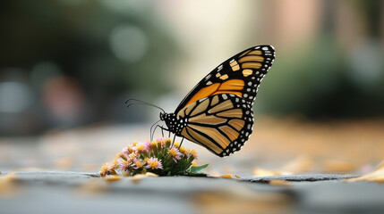 Obraz premium Monarch butterfly landing on flower, showcasing natures beauty