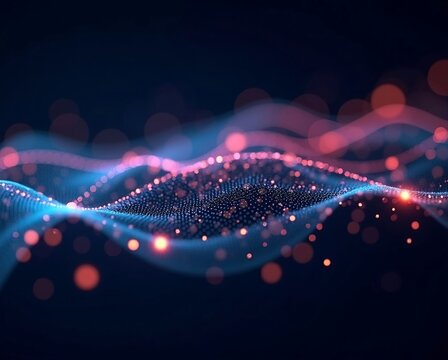 Fluorescent light waves and dotson black backgroung. Author Artist Nadia Russ.