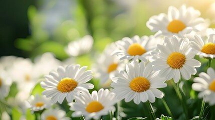 Fototapeta premium Bright White Daisies in Sunlit Garden Setting