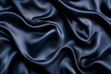 Obraz premium Elegant dark blue satin fabric draped gracefully, showcasing smooth textures and folds in soft lighting