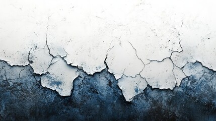 Fototapeta premium Abstract banner of cracked concrete, black and blue strokes on white, high contrast industrial background, raw and gritty textures, overhead view