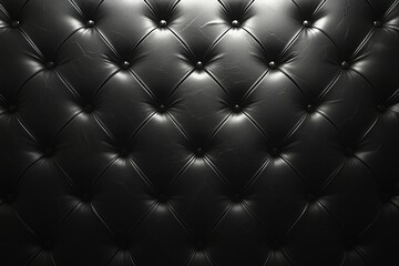 Fototapeta premium Textured black leather upholstery with diamond tufting in a modern interior setting