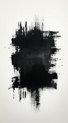 Fototapeta premium Abstract top view of black square watercolor stroke, blending subtly into a white canvas, creating a sense of calm and emptiness