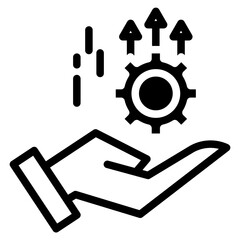 Hand holding a gear. Vector icon.