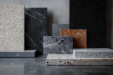 A beautiful collection of various stone surfaces showcasing texture and color in interior design