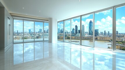 Fototapeta premium Modern City View from High-Rise Interior Space