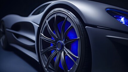 Sleek Sports Car with Illuminated Wheel Features