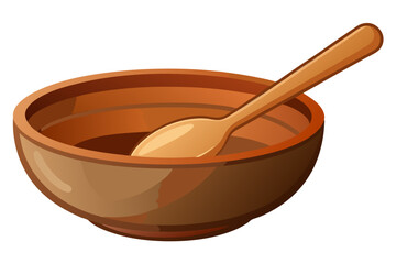  Empty clay bowl with a wooden spoon