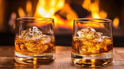 Cozy Evening with Whiskey by the Fire