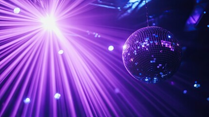 Shimmering Disco Ball Under Purple Lights