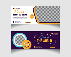 Travel agent and tourism company social media post vector Facebook cover Template Design 