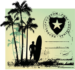 surf grunge scene with shield and gradient background