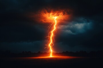 A lightning bolt is seen in the sky, illuminating the darkness