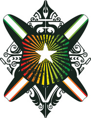 surf grunge shield with tables and star