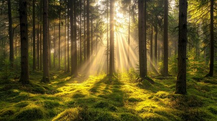 Peaceful Forest Glade with Tall Pine Trees