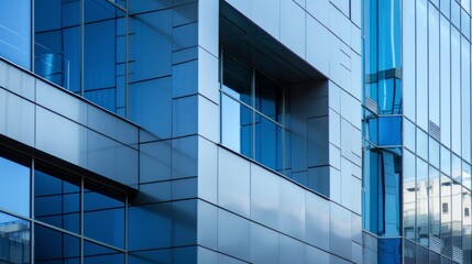 Obraz premium Modern building in aluminum siding and flat angled roofline and front windows.