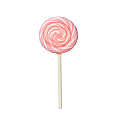 Pink and white swirl lollipop on a transparent background