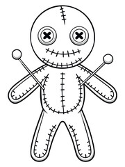 Voodoo doll illustration with pins, perfect for a Halloween-themed coloring page for kids