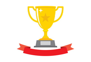 Cup winner and ribbon creative icon vector illustration in flat style design. Champion award concept sign.