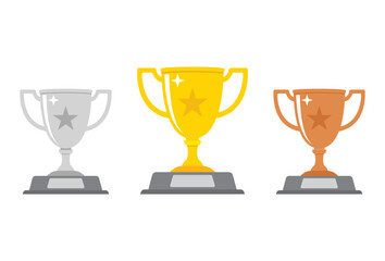 Gold, silver and bronze cups. Vector illustration isolated on white background.