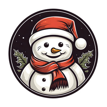 Fr&ouml;hlicher Schneemann mit Weihnachtsm&uuml;tze und Schal - KI generiert