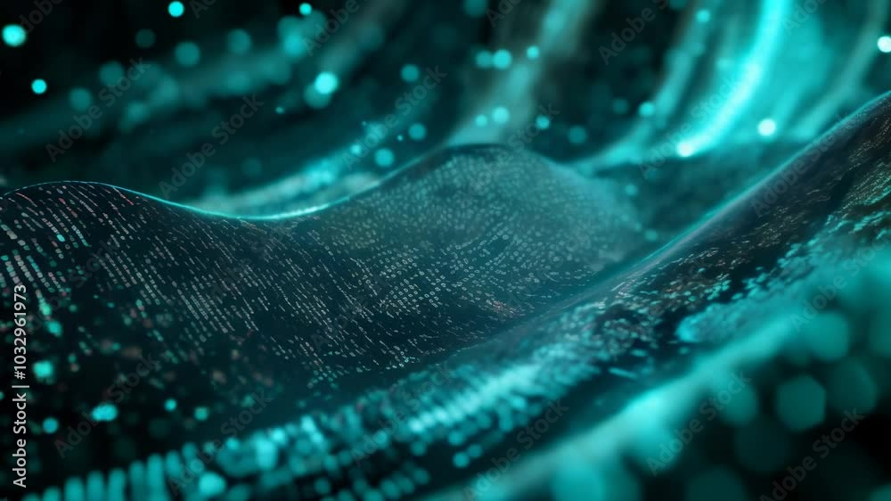 Aufkleber Abstract digital wave with binary code flowing on dark background is a perfect background for topics like programming, big data and cybersecurity